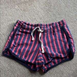 J. Crew Navy and Pink Striped Athletic Drawstring Shorts